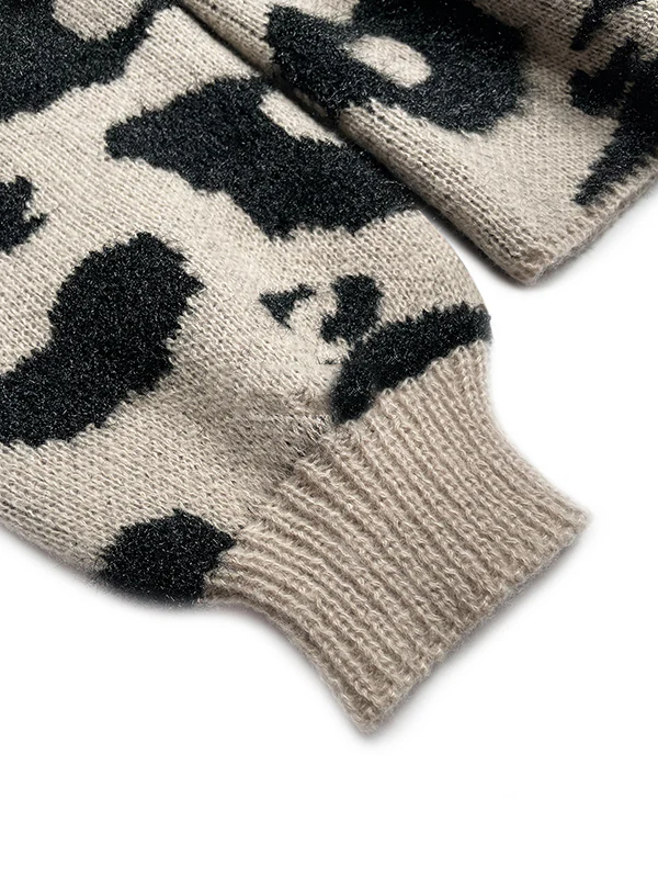 Long Sleeves Loose Contrast Color Leopard Print Cardigan Tops - Image 6