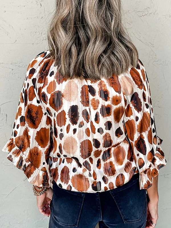 Long Sleeves Loose Contrast Color Pleated Split-Joint V-neck Blouses&shirts Tops - Image 3