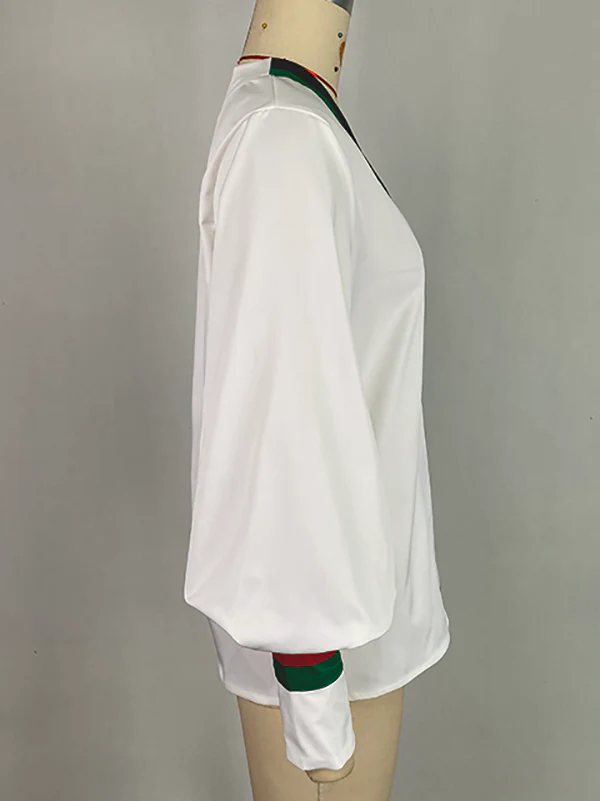 Long Sleeves Loose Contrast Color Pleated V-Neck Blouses&Shirts Tops - Image 4