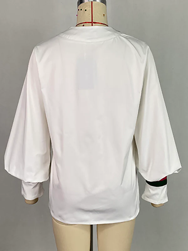 Long Sleeves Loose Contrast Color Pleated V-Neck Blouses&Shirts Tops - Image 5