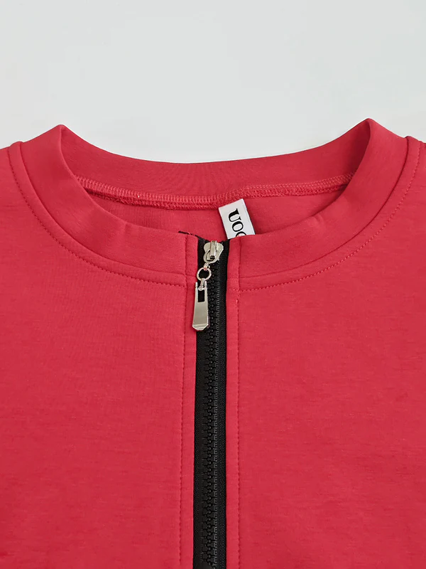 Long Sleeves Loose Contrast Color Pockets Split-Joint Zipper Round-Neck Midi Dresses - Image 8