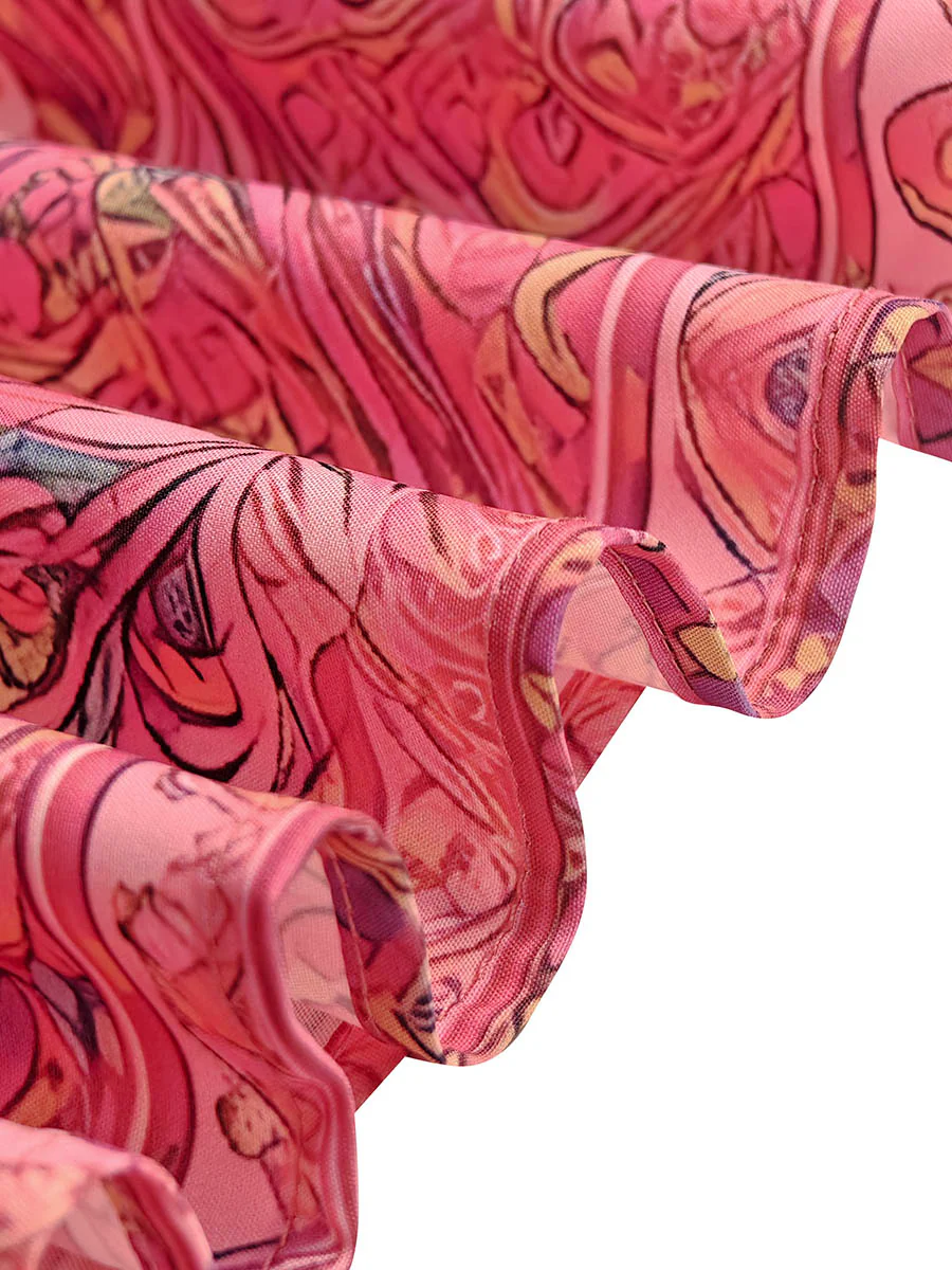 Long Sleeves Loose Contrast Color Printed Mock Neck Midi Dresses - Image 15