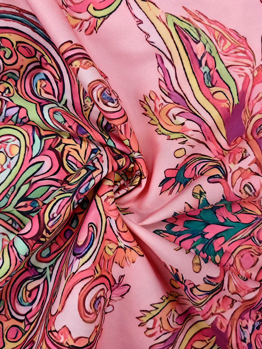 Long Sleeves Loose Contrast Color Printed Mock Neck Midi Dresses - Image 16