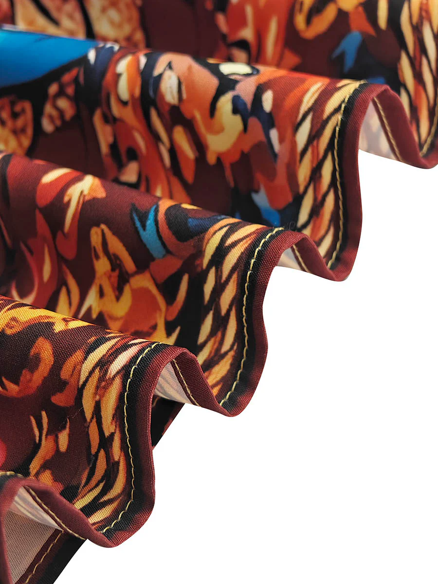 Long Sleeves Loose Contrast Color Printed Mock Neck Midi Dresses - Image 8