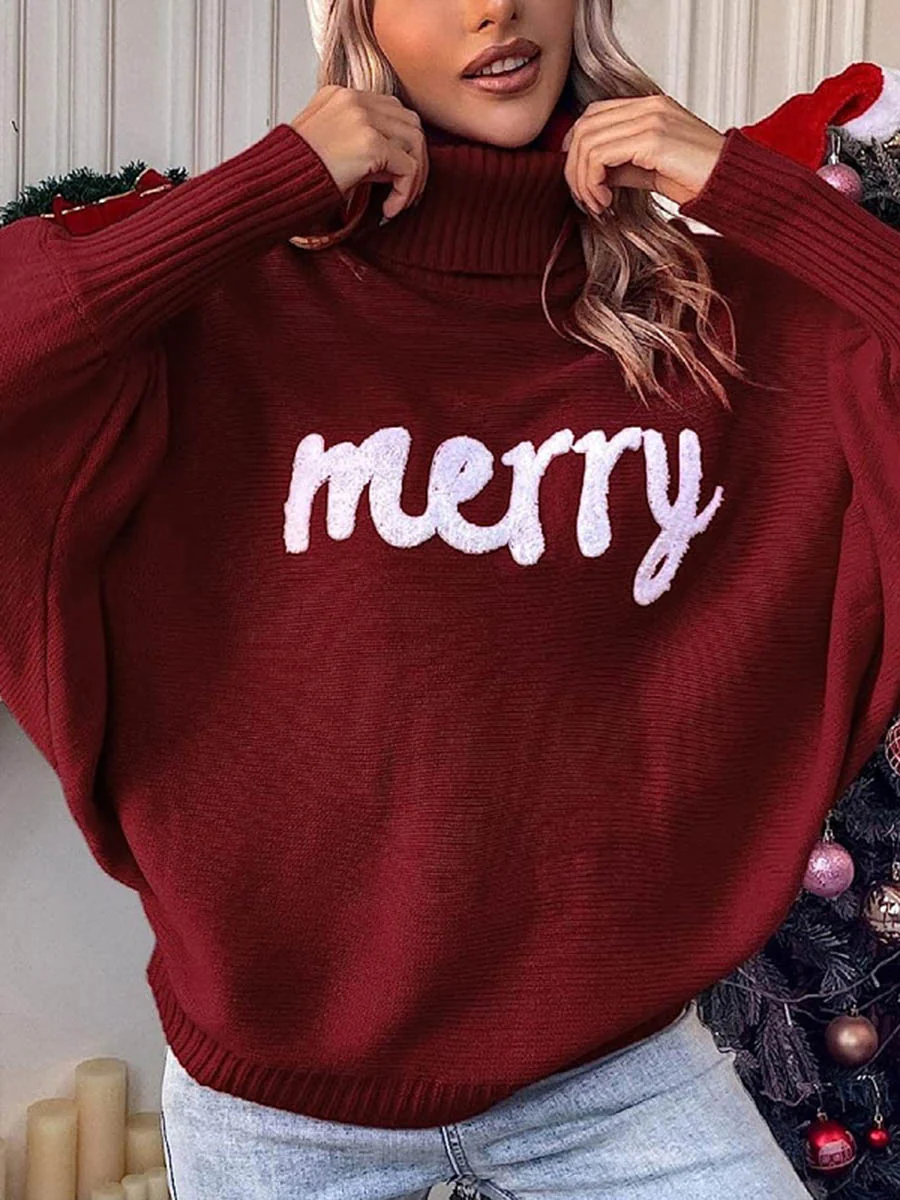 Long Sleeves Loose Contrast Color Printed Split-Joint High Neck Sweater Tops - Image 11
