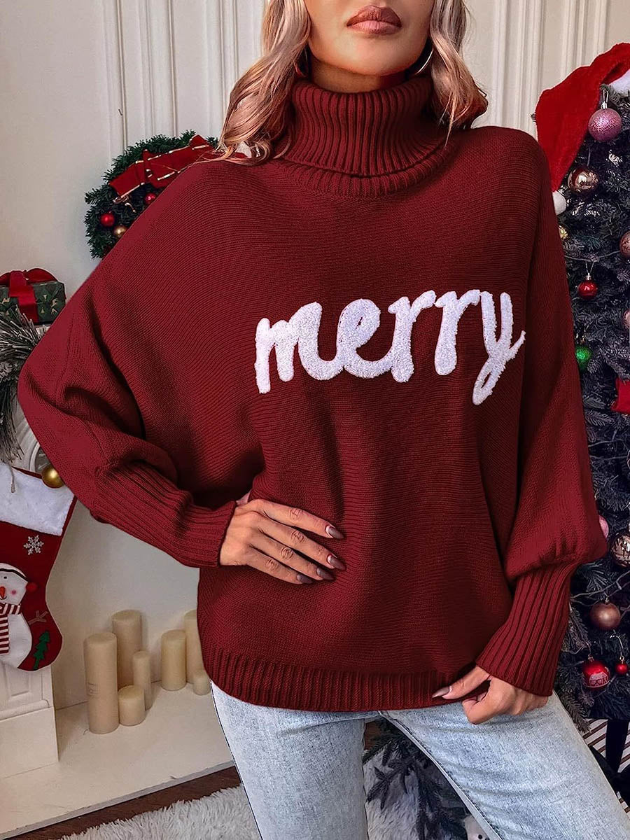 Long Sleeves Loose Contrast Color Printed Split-Joint High Neck Sweater Tops - Image 12