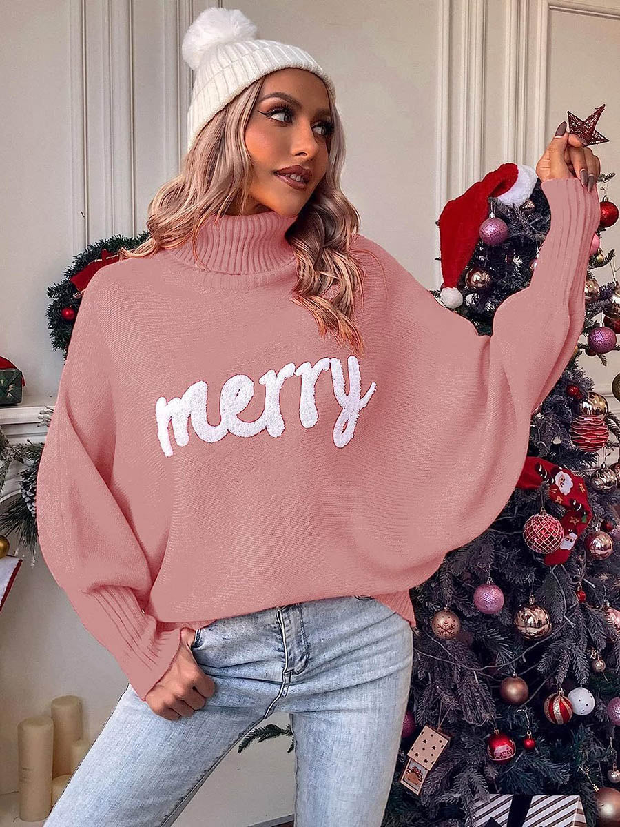 Long Sleeves Loose Contrast Color Printed Split-Joint High Neck Sweater Tops - Image 14