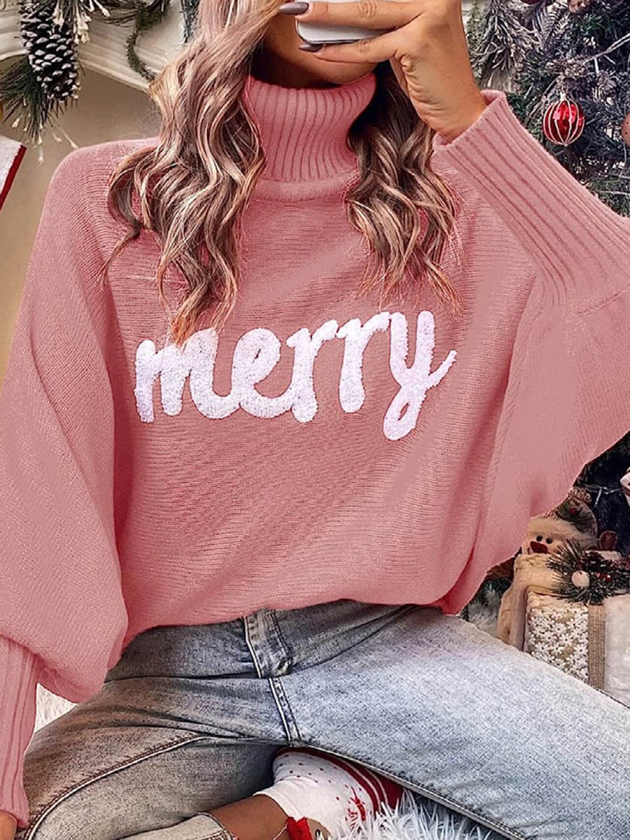 Long Sleeves Loose Contrast Color Printed Split-Joint High Neck Sweater Tops - Image 15