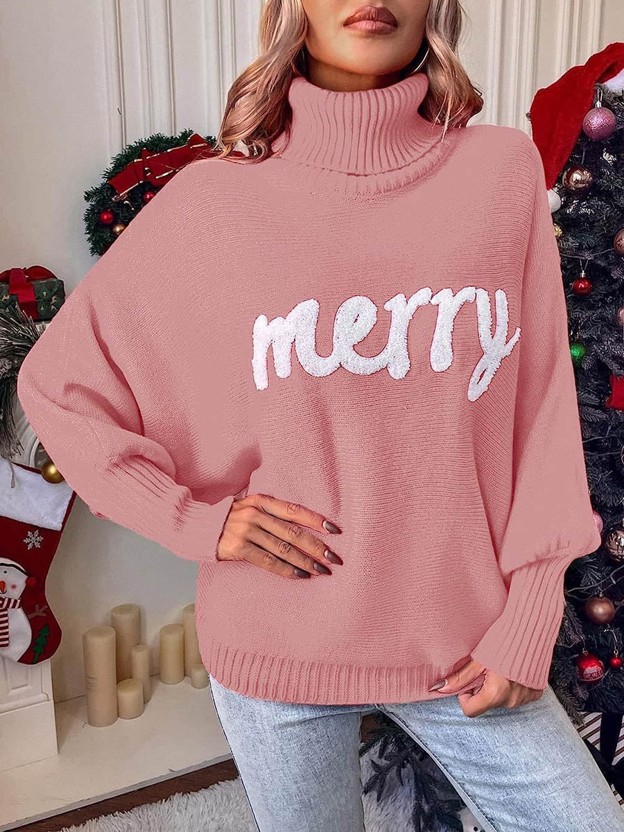 Long Sleeves Loose Contrast Color Printed Split-Joint High Neck Sweater Tops - Image 16