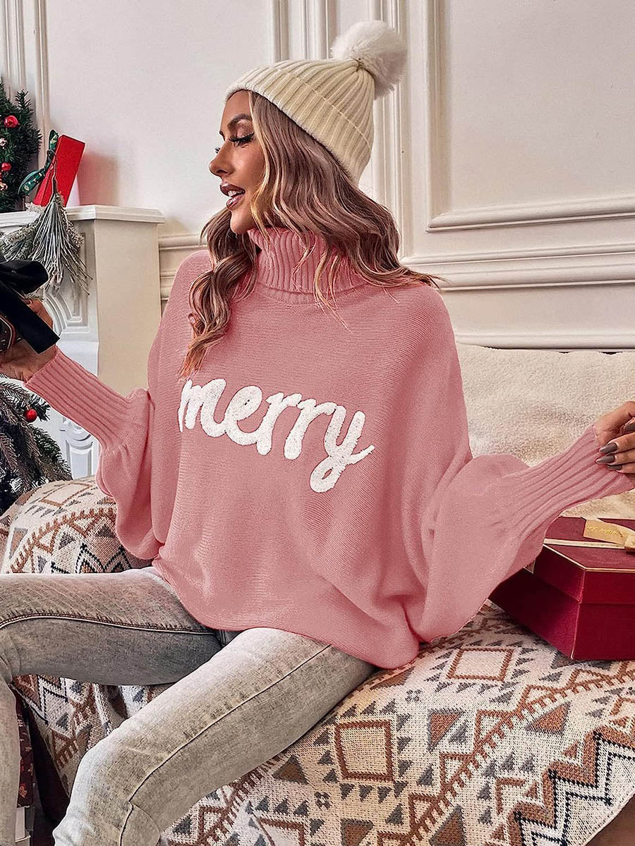 Long Sleeves Loose Contrast Color Printed Split-Joint High Neck Sweater Tops - Image 17