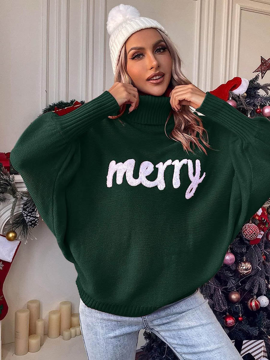 Long Sleeves Loose Contrast Color Printed Split-Joint High Neck Sweater Tops - Image 18