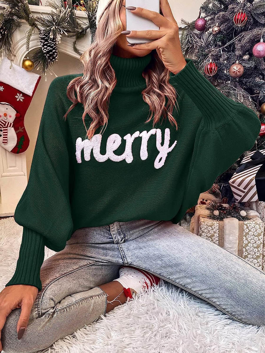 Long Sleeves Loose Contrast Color Printed Split-Joint High Neck Sweater Tops - Image 19