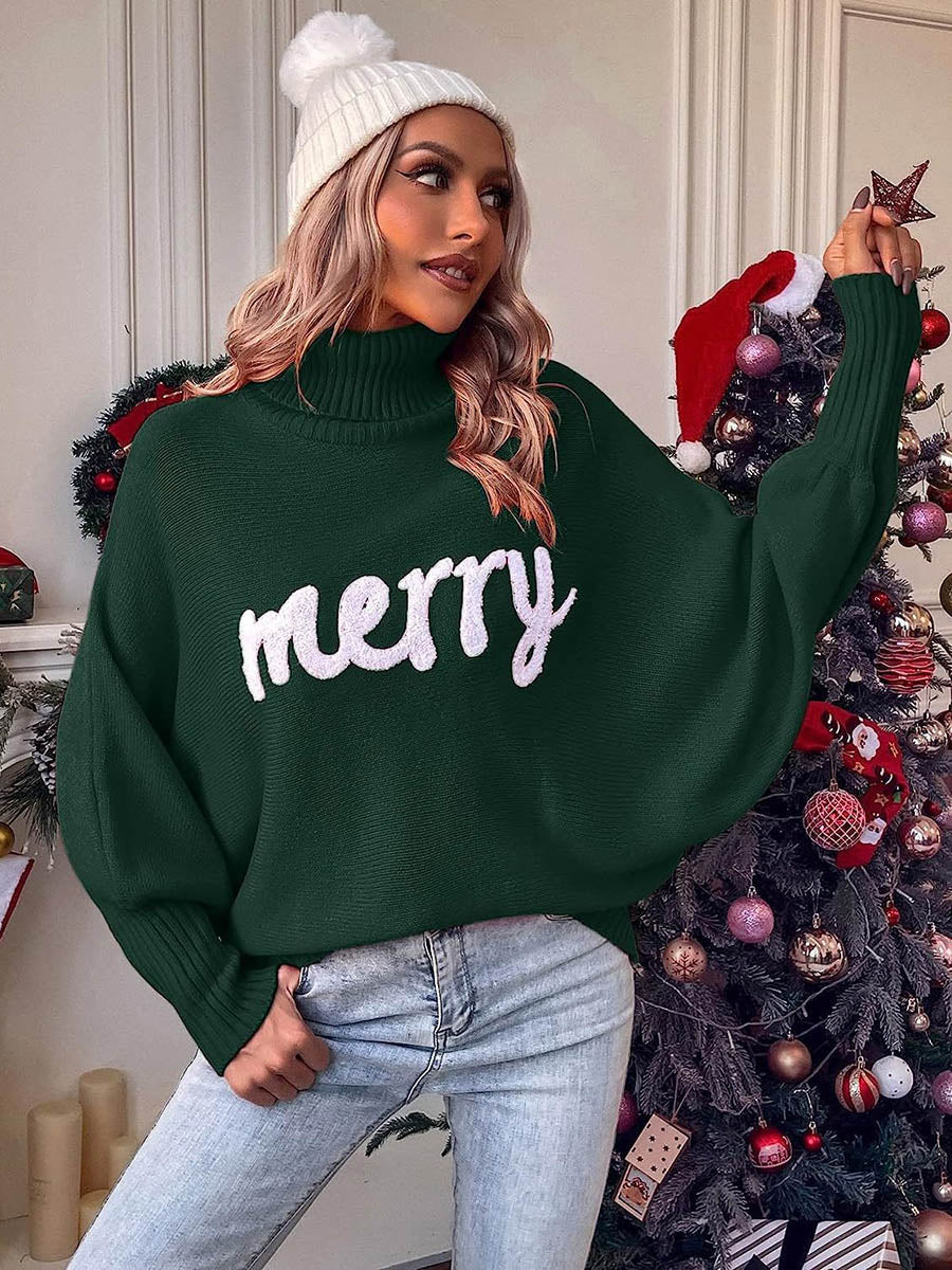 Long Sleeves Loose Contrast Color Printed Split-Joint High Neck Sweater Tops - Image 20