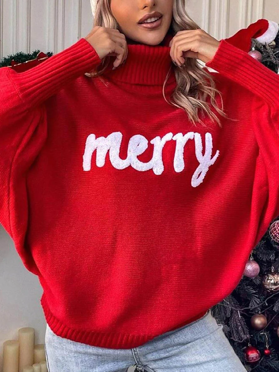 Long Sleeves Loose Contrast Color Printed Split-Joint High Neck Sweater Tops - Image 22