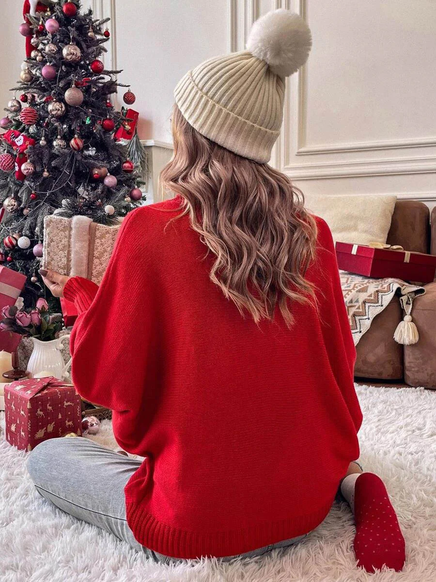 Long Sleeves Loose Contrast Color Printed Split-Joint High Neck Sweater Tops - Image 24
