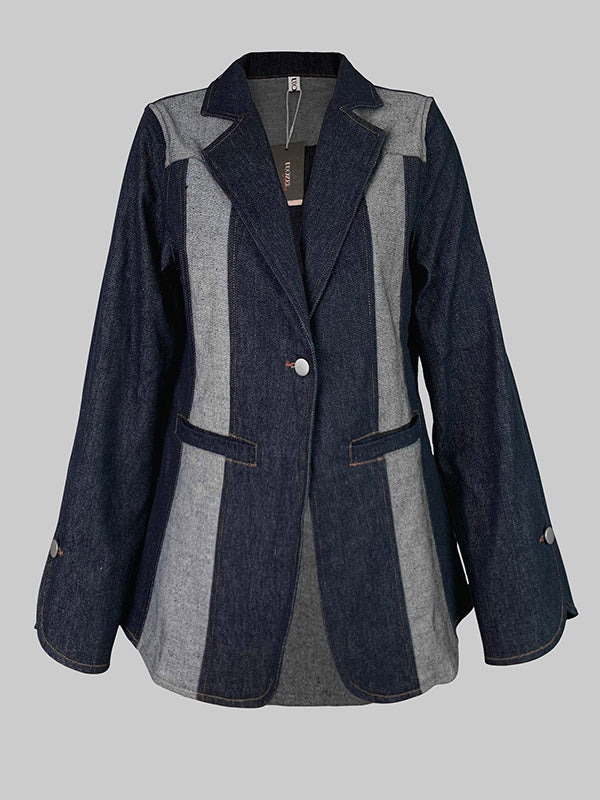 Long Sleeves Loose Contrast Color Split-Joint Deep V-Neck Jackets Outerwear - Image 4