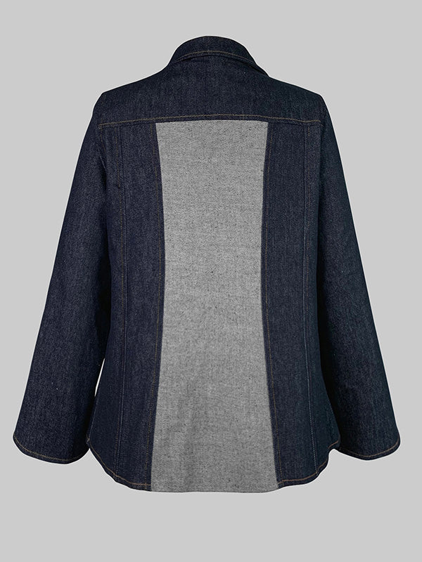 Long Sleeves Loose Contrast Color Split-Joint Deep V-Neck Jackets Outerwear - Image 5