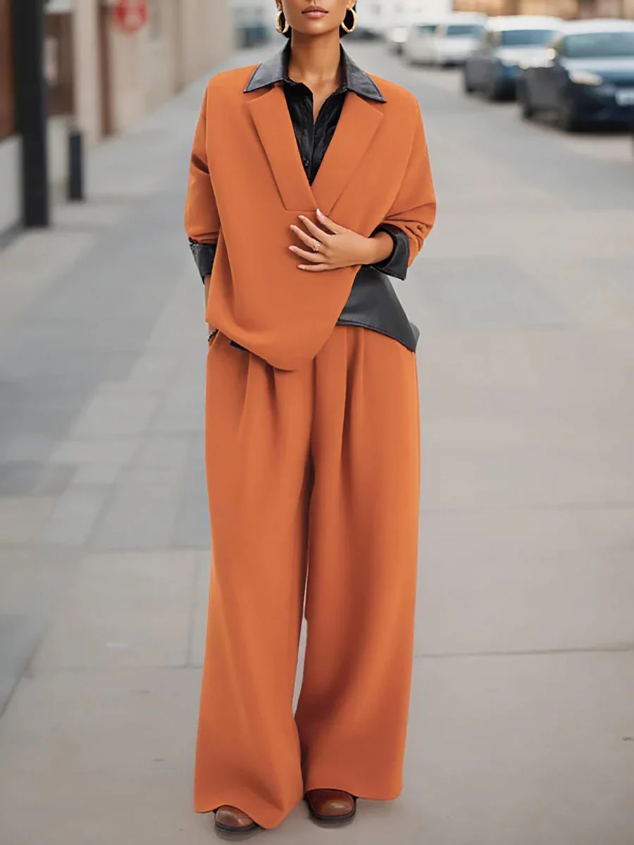 Long Sleeves Loose Contrast Color Split-Joint Lapel Sweatshirt Tops - Image 2