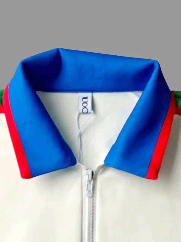 Long Sleeves Loose Contrast Color Striped Zipper Lapel Outerwear - Image 9
