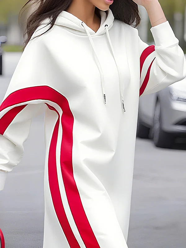 Long Sleeves Loose Drawstring Striped Hooded Hoodies Tops Maxi Dresses - Image 2