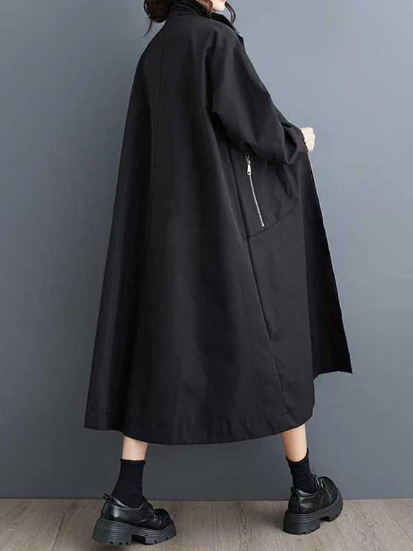 Long Sleeves Loose Elasticity Pockets Split-Joint Zipper High Neck Outerwear Trench Coats - Image 10