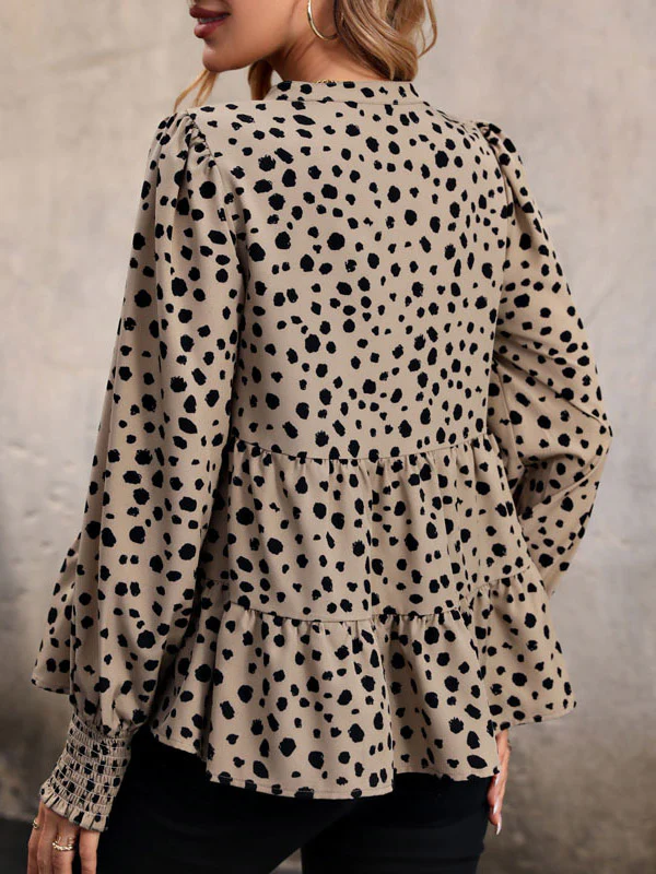 Long Sleeves Loose Elasticity Polka-Dot Split-Joint V-Neck Blouses&Shirts Tops - Image 13