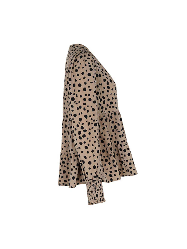 Long Sleeves Loose Elasticity Polka-Dot Split-Joint V-Neck Blouses&Shirts Tops - Image 21