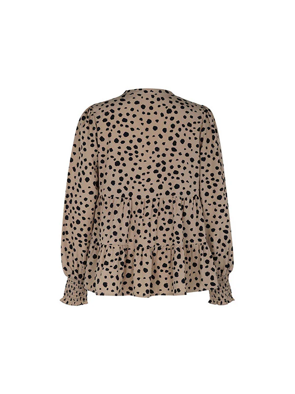 Long Sleeves Loose Elasticity Polka-Dot Split-Joint V-Neck Blouses&Shirts Tops - Image 22