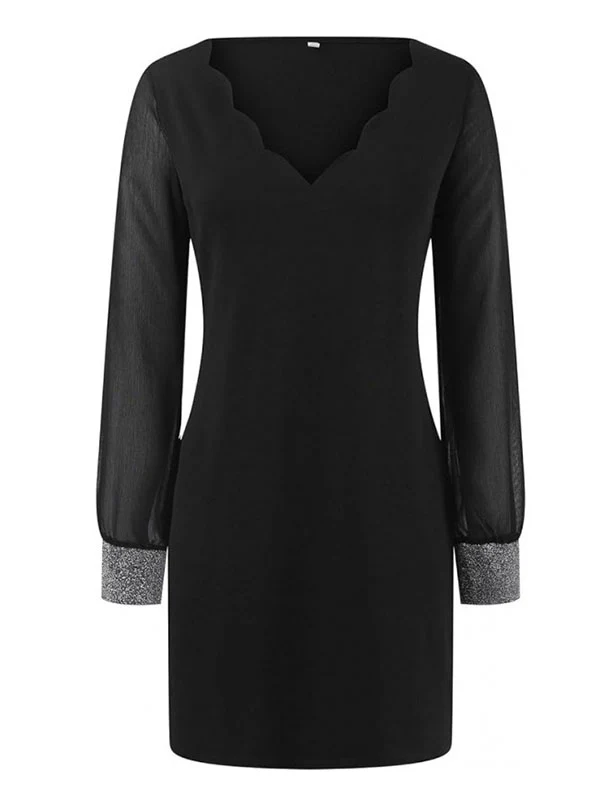 Long Sleeves Loose Elasticity See-Through Split-Joint V-Neck Mini Dresses - Image 2