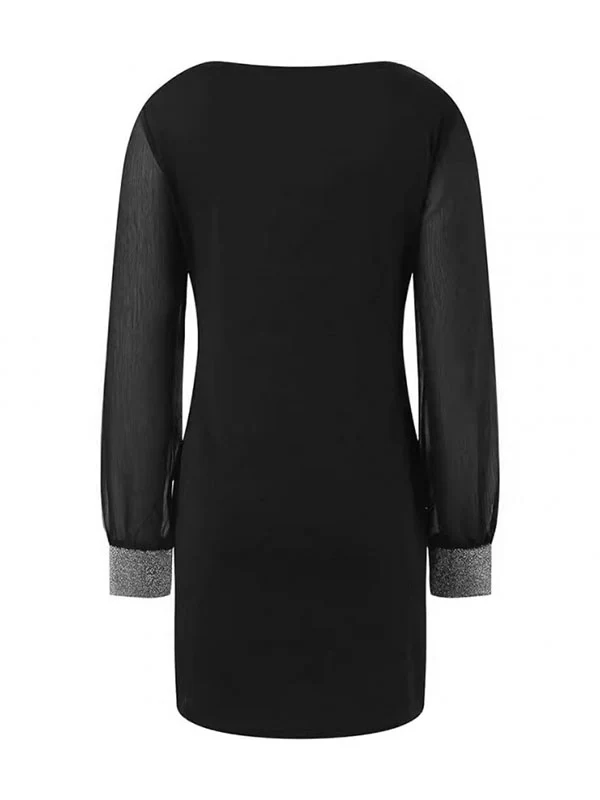 Long Sleeves Loose Elasticity See-Through Split-Joint V-Neck Mini Dresses - Image 3
