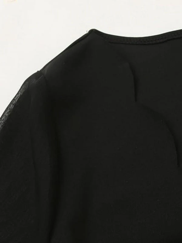 Long Sleeves Loose Elasticity See-Through Split-Joint V-Neck Mini Dresses - Image 4