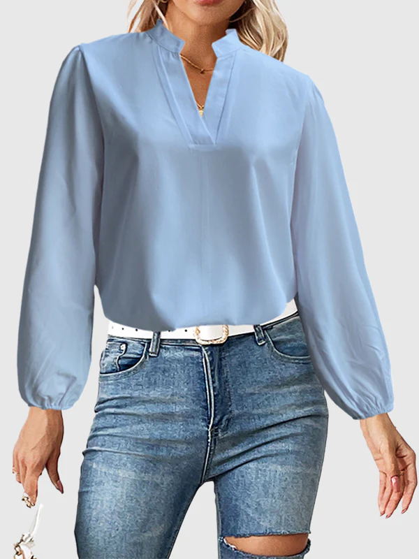 Long Sleeves Loose Elasticity Solid Color Stand Collar Blouses&Shirts Tops - Image 2