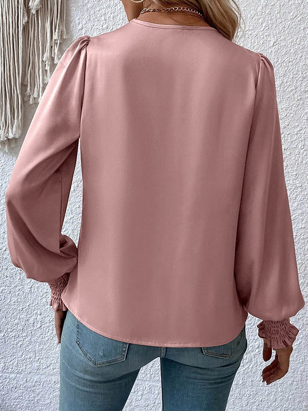 Long Sleeves Loose Elasticity Solid Color V-Neck Blouses&Shirts Tops - Image 15