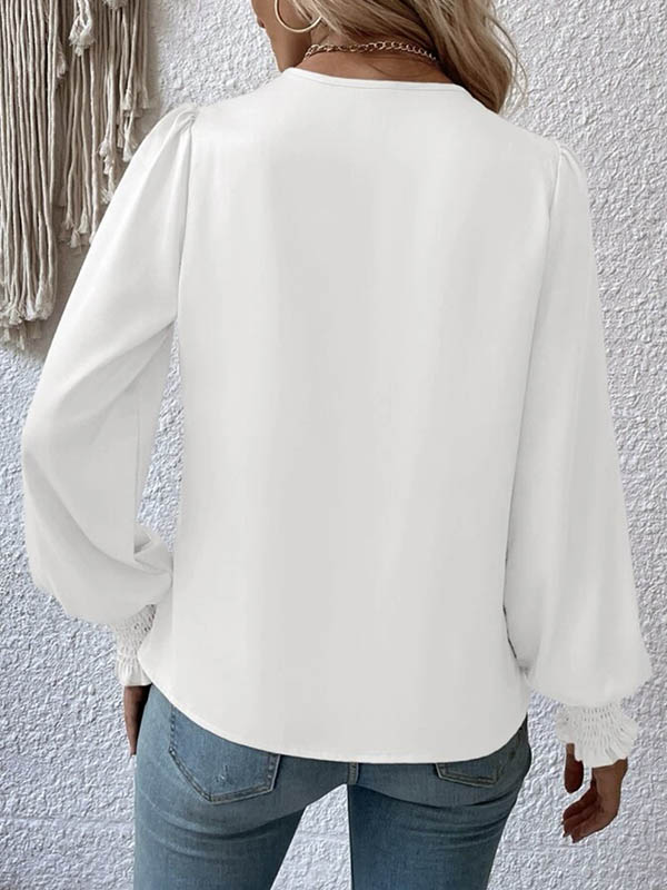 Long Sleeves Loose Elasticity Solid Color V-Neck Blouses&Shirts Tops - Image 8