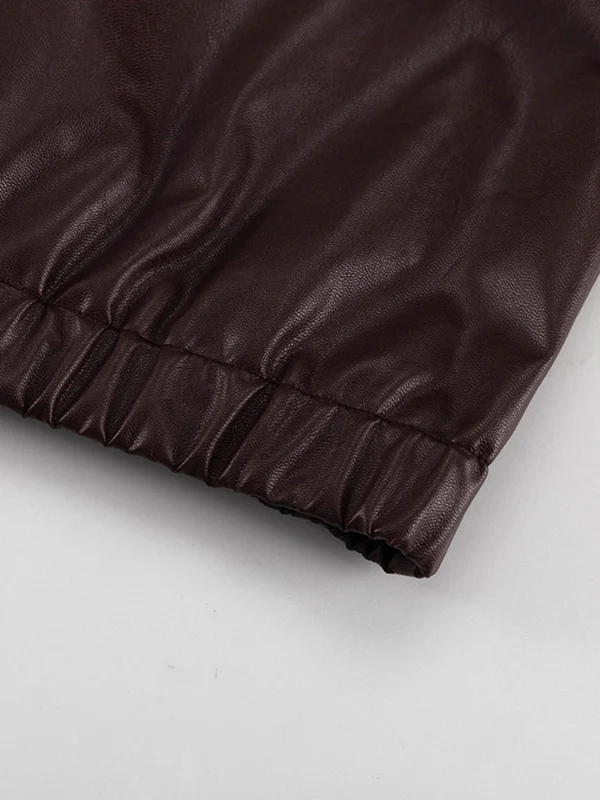 Long Sleeves Loose Elasticity Solid Color Zipper Lapel Jackets Outerwear - Image 9