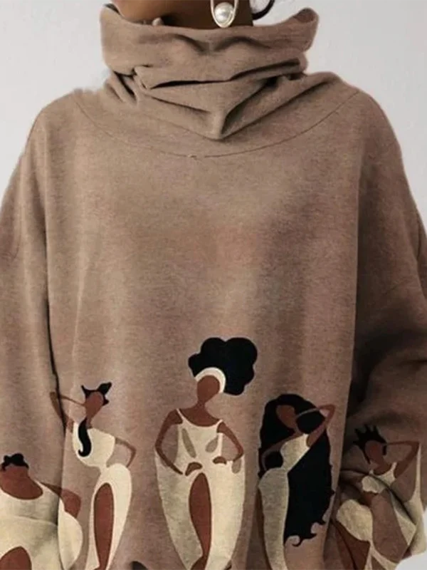 Long Sleeves Loose Figure Printed Heaps Collar Hoodies&Sweatshirt Tops - Image 2