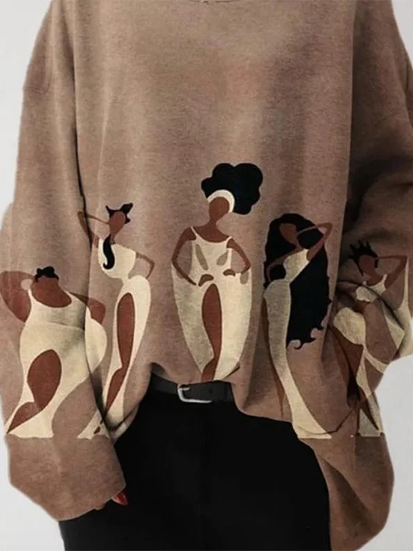 Long Sleeves Loose Figure Printed Heaps Collar Hoodies&Sweatshirt Tops - Image 3