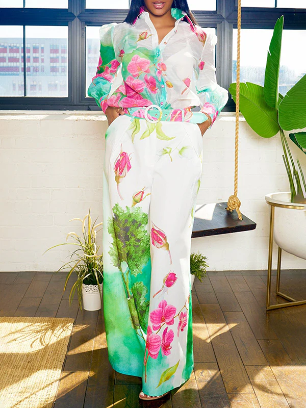 Long Sleeves Loose Floral Printed Gauze See-Through Split-Joint Lapel Blouses&Shirts Tops - Image 3