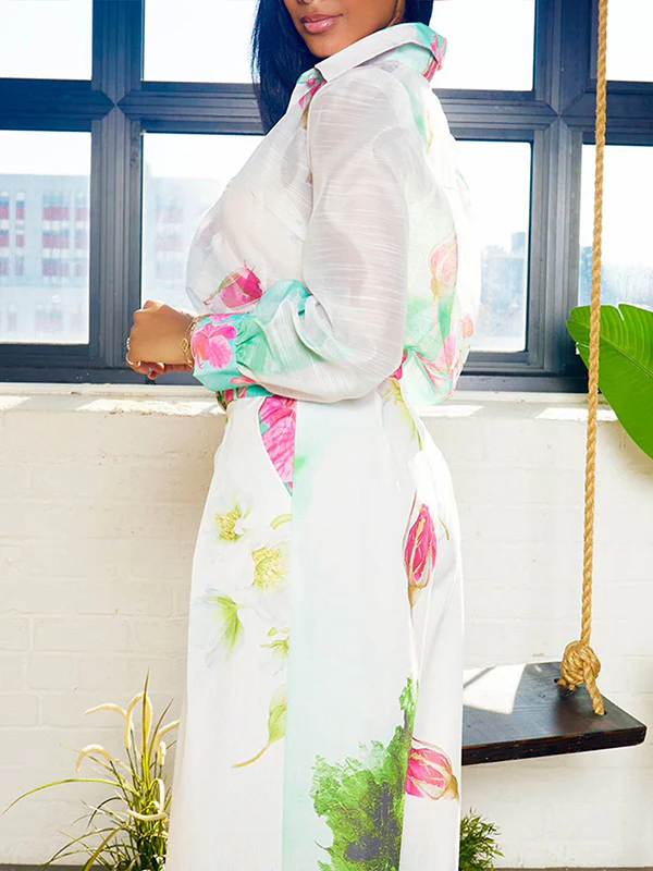 Long Sleeves Loose Floral Printed Gauze See-Through Split-Joint Lapel Blouses&Shirts Tops - Image 6