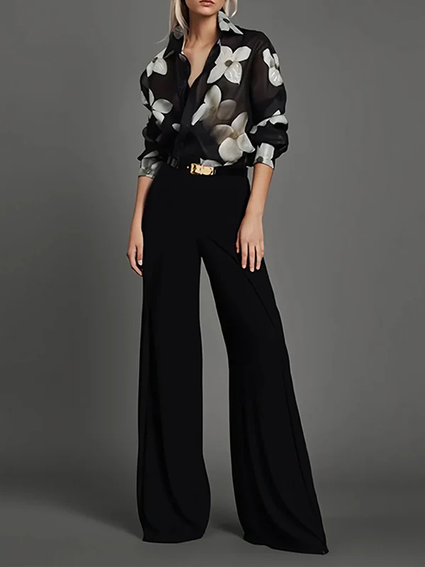 Long Sleeves Loose Floral Printed Lapel Blouses - Image 2