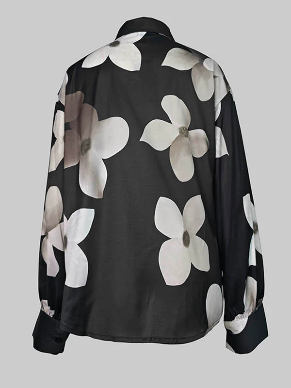 Long Sleeves Loose Floral Printed Lapel Blouses - Image 5