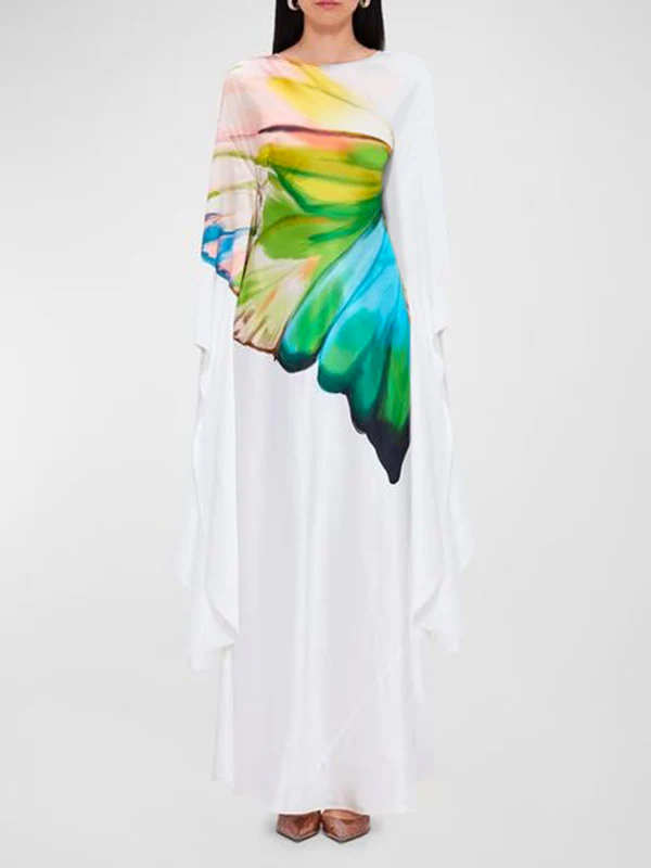 Long Sleeves Loose Floral Printed Round-Neck Maxi Dresses - Image 2