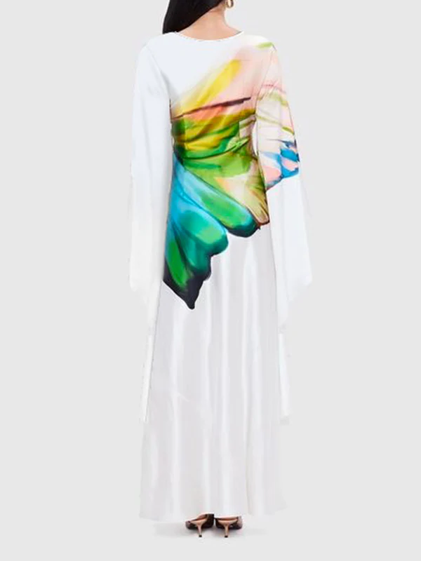 Long Sleeves Loose Floral Printed Round-Neck Maxi Dresses - Image 3