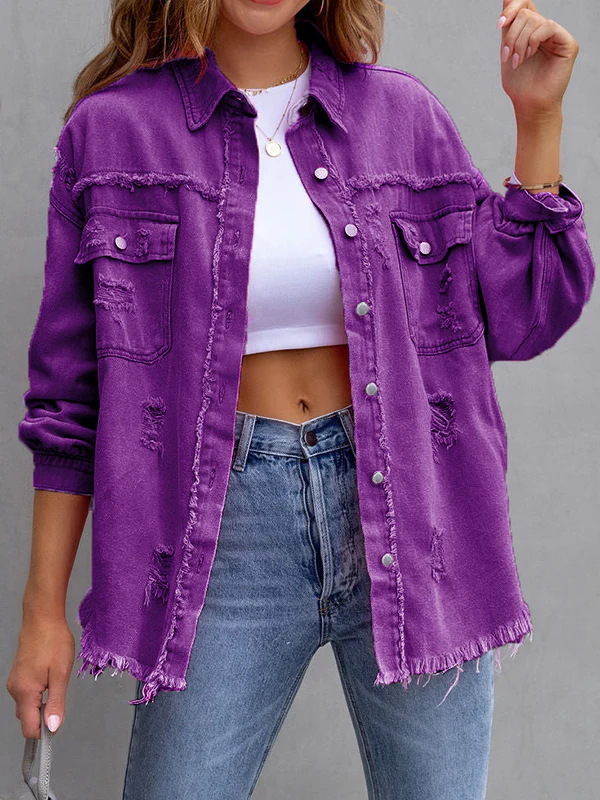 Long Sleeves Loose Fringed Pockets Lapel Outerwear - Image 11