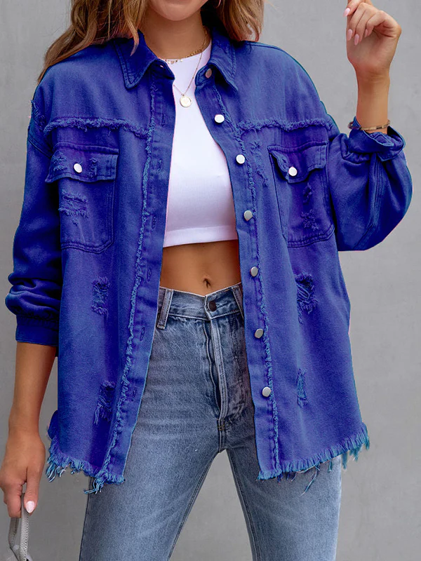 Long Sleeves Loose Fringed Pockets Lapel Outerwear - Image 14