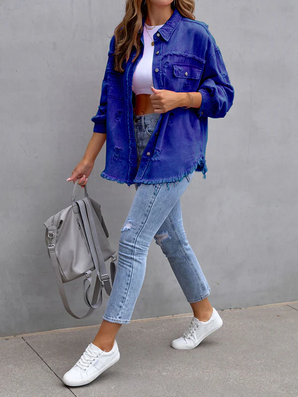 Long Sleeves Loose Fringed Pockets Lapel Outerwear - Image 15