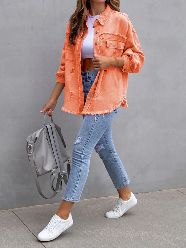 Long Sleeves Loose Fringed Pockets Lapel Outerwear - Image 17