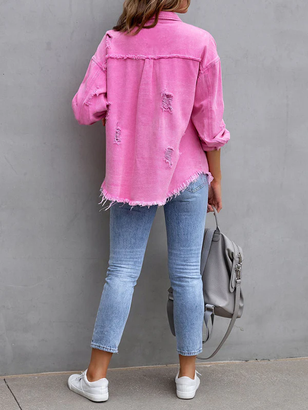 Long Sleeves Loose Fringed Pockets Lapel Outerwear - Image 18