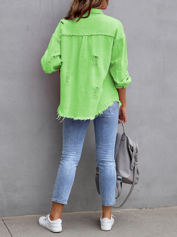 Long Sleeves Loose Fringed Pockets Lapel Outerwear - Image 19