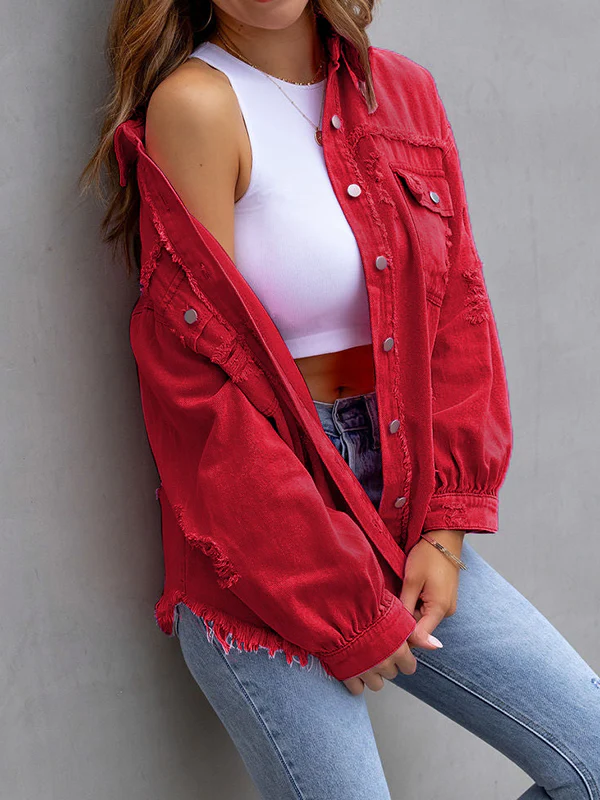 Long Sleeves Loose Fringed Pockets Lapel Outerwear - Image 2